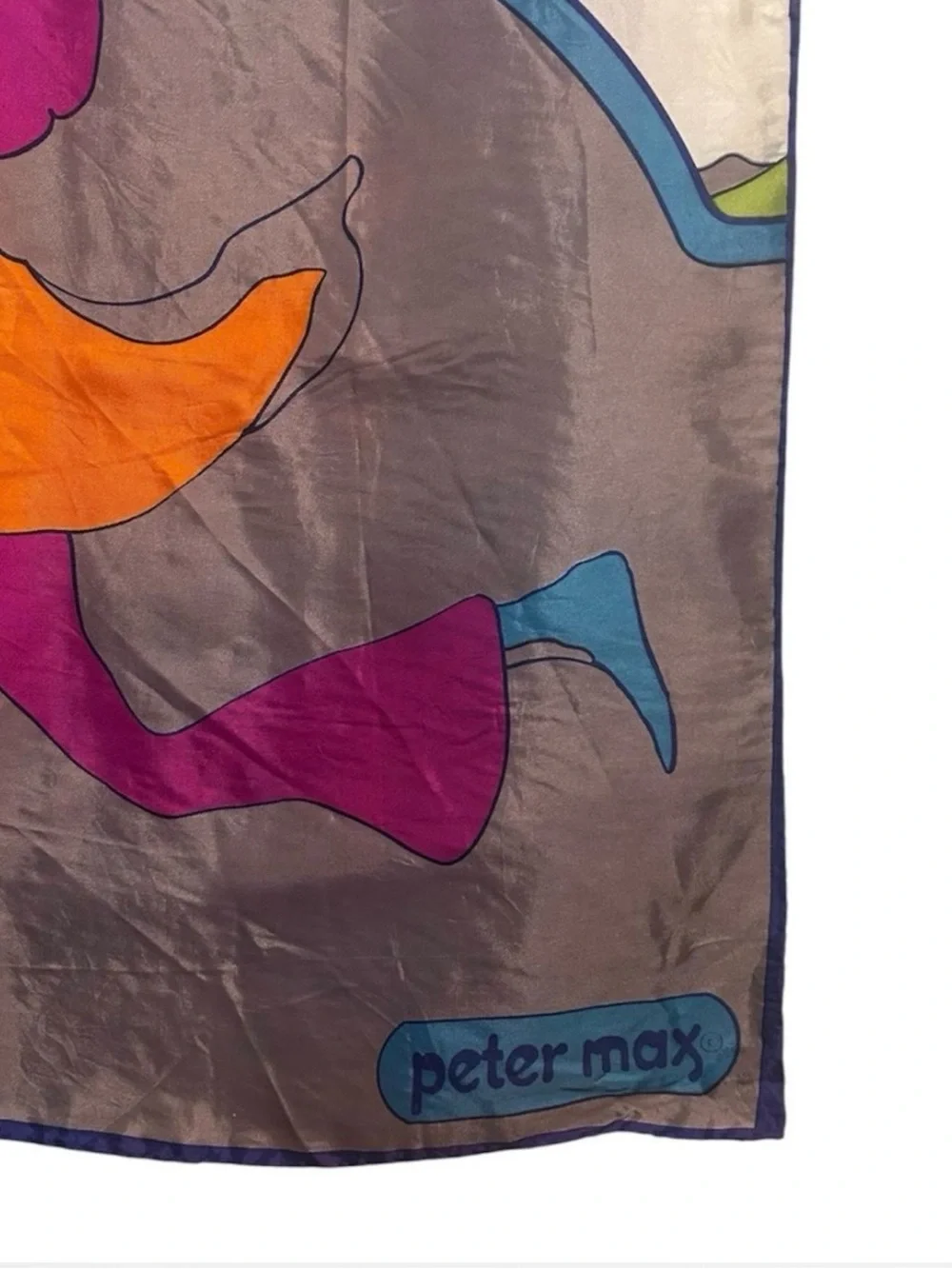 Vintage 60’s-70’s peter max Psychedelic “Cosmic Jumper” Silk Scarf - Picture 2 of 8